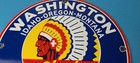 Vintage Washington Gasoline Sign - Indian Chief Gas Porcelain Service Pump Sign