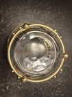 Vintage Mcm Glass Ice Bucket With Gold Eagle Pattern In Metal Gold Carrier Handl