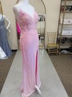 Pink Lace Sequin Beaded Formal Dress V-neck Spaghetti Strap Floor-length Slit