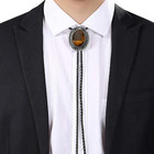 Western Cowboy Bolo Tie Men Leather Necktie Leather Cord Turquoise Stone Bolo Ti