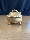 Antique Vintage Ornate Casket Style Metal Trinket Jewelry Box Footed W  Flowers