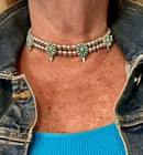 Southwestern Sterling Silver  Turquoise Squash Blossom Choker Necklace