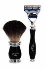 Pure Black Badger Hair Brush   5 Edge Cartridge Razor Perfect Mens Shaving Set