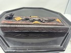 Carved Wooden Box With 4 Paiirs Of Chopsticks Lizard   Frog On Lid