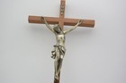Vintage 20  Wooden Wall Crucifix Cross Silver Tone Metal Corpus Catholic Christi