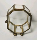 Small Vintage Brass And Glass Octagon Display Curio Footed W  Door Miniature 