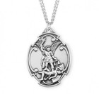 Large Sterling Silver Saint Michael Pendant Medal Necklace With Chain   Box