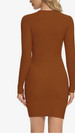 Cflhn Caramel Sweater Dress Long Sleeve Ribbed Stretch Bodycon Dress Women s L