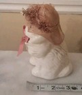 Vtg White Ceramic Persian Cat Hat Flowers Pink Bow 5  Tall Small Chip On Nose