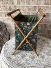 Vintage Folding Wooden Sewing Basket Craft Caddy Floral Fabric Mid Century