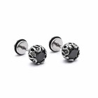 Mens Black Cz Stud Earrings Stainless Steel Screw Back Earrings Punk Jewelry