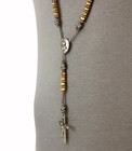 Men s Hematite Gold Bead Praying Hands   Cross 33  Rosary Necklace Hr 200 Hegd