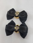 Vintage Black Bow With Gold Color Center Accent Shoe Clips 2 5 h X 2 w