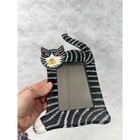 Hand Painted Wood Cat Mirror Black Tabby Wall Decor Folk Art Indonesia 12  X 5  