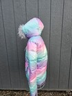 Justice Girls Puffer Jacket With Faux Fur Lined Hood Size L 12 14 Rainbow Pastel