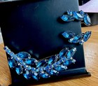 Vintage Blue Marquise Rhinestone Ab Brooch   Earring Set Juliana  Weiss 