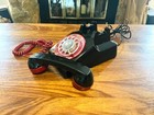 Vintage Western Electric Working Mcm Telephone  Black   Red Dial Desk Phone