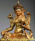 7  Old Tibet Tibetan Nepal Bronze Gilt Painting Green Tara Goddess Buddha Statue