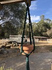 Macrame Plant Hanger Handmade Forest Green Craft Cord Dark Brown Wooden Beads 