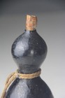 Antique Japanese Black Lacquered Hyotan Gourd Flask With Netsuke
