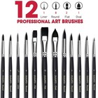 Watercolor Paint Brushes Set - 12 Pcs Professional Synthetic Goat Hair Art Br   