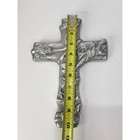 Vintage Silver Tone Floral Calla Lily Cast Metal Wall Cross Religious Decor 10in
