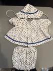 Vintage Cotton Candy Girls 6-9m 3pc Dress Set Blue white Polka Dot Bloomers Hat