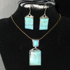Handmade Sterling Silver Turquoise Rectangle Pendant Necklace   Earrings Set 