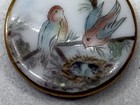 Scarce Antique Hand Painted Porcelain Avian Scene Birds And A Nest Button