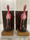 Pair Of Tropical Pink Flamingo Cast Iron Bookends Vintage antique