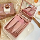 5pcs Portable Makeup Brush Set With Mirror - Foldable Travel Kit    mini Makeup Br