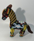 Huichol Carved Wood Beaded Donkey Horse Mexican Folk Art Figure 5 5    Multicolor