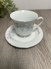 Vintage Bone China Porcelain Teacup   Saucer Blue Floral Silver Trim