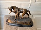 Delaware Park Bronze Sculpture   Jockey   Horse On Granite Base   Equestrian Art
