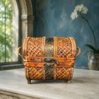 Vintage Woven Wicker Treasure Chest Box  Small Domed Jewelry Keepsake Trunk