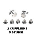 New Round White Pearl Silver Tuxedo Shirt 5 Studs Tux Cuff Links Mardi Gras 