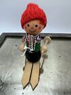 Vintage Set Of 3 Swedish Tomte Wooden Gnome Christmas Skiing Figurines