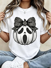 Halloween T Shirt Black Glitter Bowknot Ghost Pumpkin Print Top