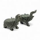 Pair Of Hand-carved Green Jade Elephant Statues Jade Stone