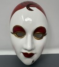 Vintage Porcelain Painted Mardi Gras Mask Wall Decor Carnival Masquerade Moon