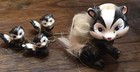 Vintage Skunk Family Figurines Mother Chained 3 Babies Fur Ceramic 