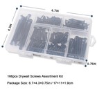 166pcs High Hardness Drywall Screws Assortment Kit Phillips Black 6 Sizes