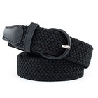 Black Leather Stretch Belt Covered Buckle Woven Elastic Belt 7001 1-1 4  Wide