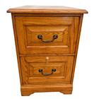 Vintage Tiger Oak File Cabinet Two Drawers One Locks Paneled Sides Legal Size 1a