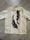 Barong Tagalog Ivory black Embroidered Band Collar Dress Xl Philippines Wear 