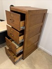 Antique Arts   Crafts Tiger Oak Four Drawer Office File Cabinet - Brass Hardware
