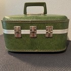 Vintage Green Hard Train Case Travel Suitcase Cosmetic Case Toiletry Case W key