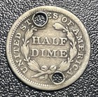 1857 Seated Liberty Silver Half Dime H10c Holed Fine Coin