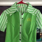 Vtg 1970s Mcdonalds Crest Green White Stripe Restaurant Uniform Dress Size 8 10