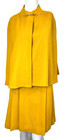 60s Wool Skirt   Cape Set Size Small Yellow Ribbed Lined Covered Button Placket